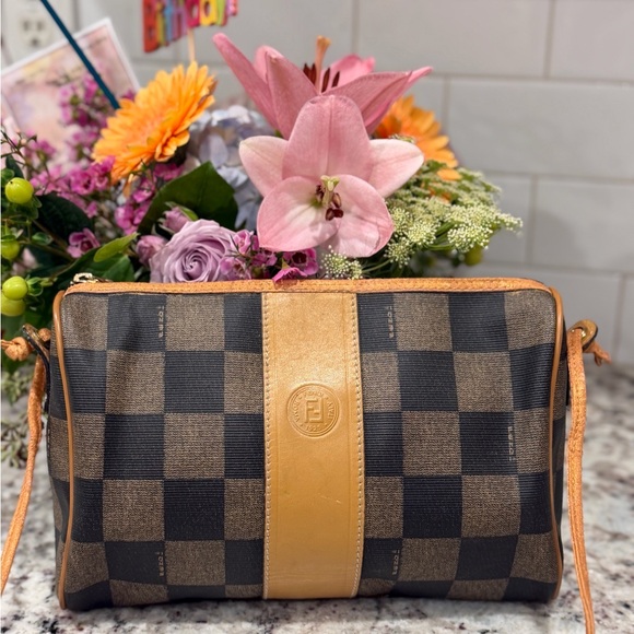 Fendi Black and Tan Checkered Crossbody Bag - Picture 13 of 15